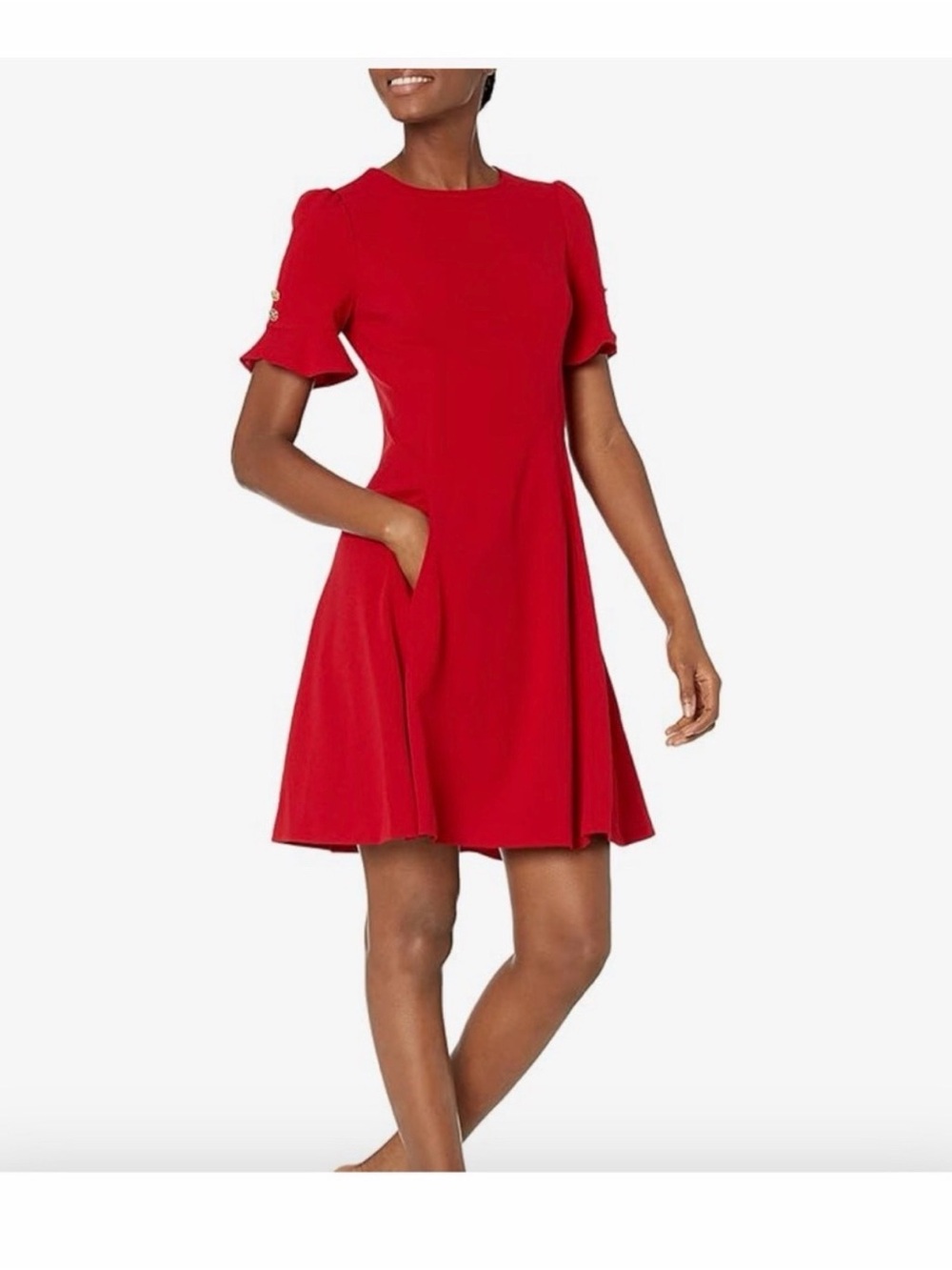 DKNY Red Short-Sleeve A-Line Mini Dress